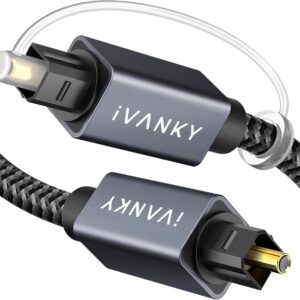 IVANKY 10ft/3M Slim Braided Fiber Optical Audio Cable for Soundbar, TV, PS4, Xbox, Samsung, Vizio-CL3 Rated, Aluminum Shell, Gold-Plated Toslink Cable