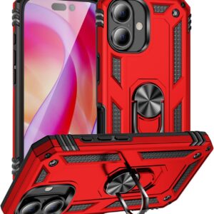 Military-Grade iPhone 16 Case with Kickstand: Shockproof Red Cover for Apple iPhone 16