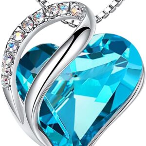 Leafael Women's Infinity Love Heart Pendant with Birthstone Crystals and 18+2 inch Silver Plated Chain Necklace Gift for Her