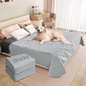 Waterproof Dog Blankets for Large Dogs - Washable Couch Cover, Soft Reversible, Anti-Scratch for Puppy, Kids (54"x82", Light/Dark Grey)