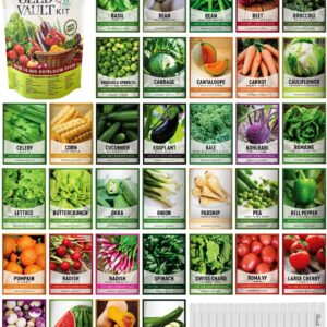 Survival Vegetable Seeds Garden Kit: 16,000+ Non-GMO & Heirloom Seeds for Emergency Food Supplies, 35 Varieties for Planting, with Free Plant Markers for Gardeners