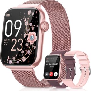 Smart Watches for Women,Fitness Tracker Smartwatch for Android Phones/iPhone Compatible,1.85" Womens Watch with Blood Pressure Monitor,Calls and Messages/Heart Rate/Sleep/Female Cycle(3 Watch Bands)