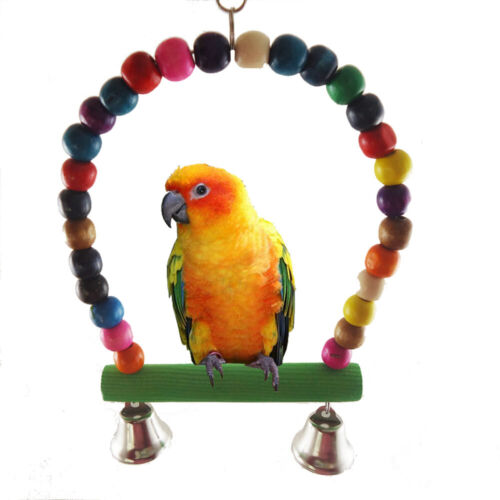 Colorful Parakeet Swing Toy with Bells for Cockatiel, Lovebird, and Budgie Wood Stand