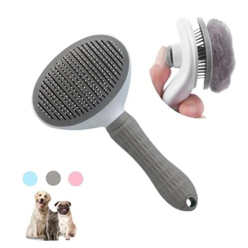 Pet Deshedding Brush: Self Cleaning Comb for Dog and Cat Grooming, Removes Pet Hair