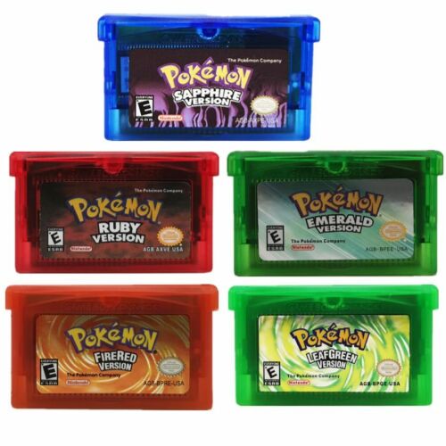 Pokemon Game Cards: Ruby, Sapphire, Emerald, Fire Red, and Leaf Green for Game Boy and GBA