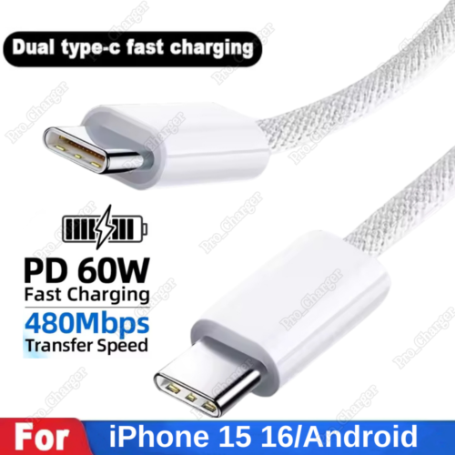 Type C Fast Charger Lot USB-C to USB-C Cable for iPhone 16, 15, and Pro Models