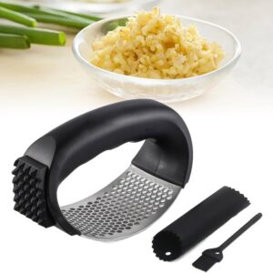 2024 Stainless Steel Garlic Presser with Peeler and Cleaning Brush - Upgraded Garlic Mincer Crusher Masher Chopper for Kitchen Gadgets