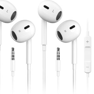 Antool Wired Earbuds with Ultra Clear Calls and Noise-Free Mic, 3.5mm In-Ear Headphones Compatible with iPhone, iPad, Android, Laptop, and PC (2-Pack)