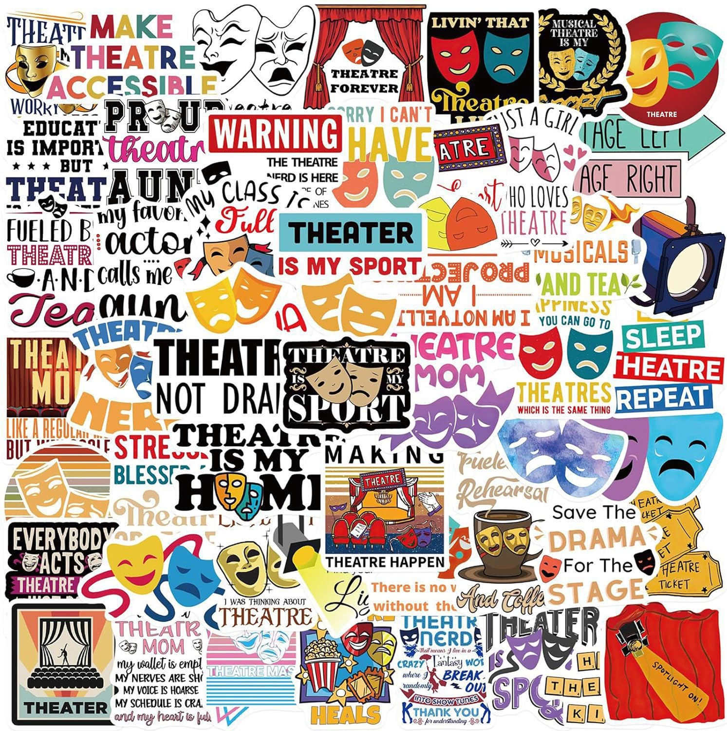 Theatre Stickers 50PCS Aesthetic Waterproof Vinyl Stickers for Water Bottle Laptop Phone Skateboard Teens Girls Kids