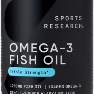 Burpless Triple Strength Omega 3 Fish Oil Supplement with EPA & DHA Fatty Acids from Wild Alaskan Pollock 1250mg 180ct