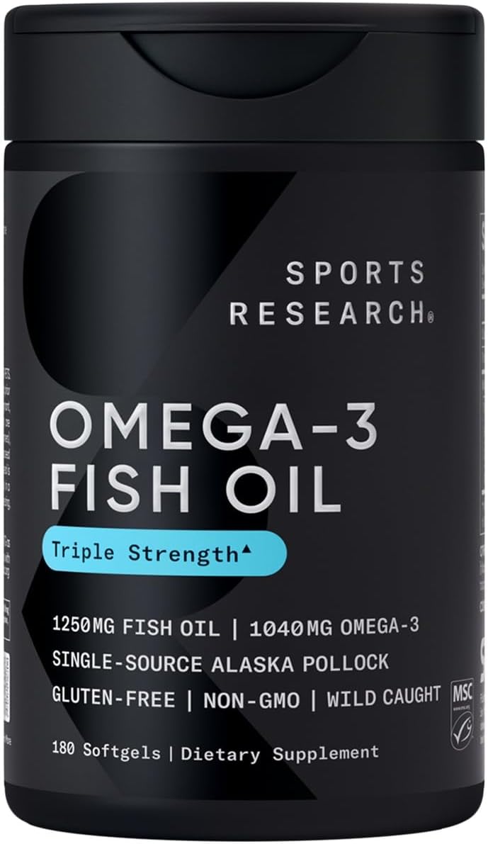 Burpless Triple Strength Omega 3 Fish Oil Supplement with EPA & DHA Fatty Acids from Wild Alaskan Pollock 1250mg 180ct