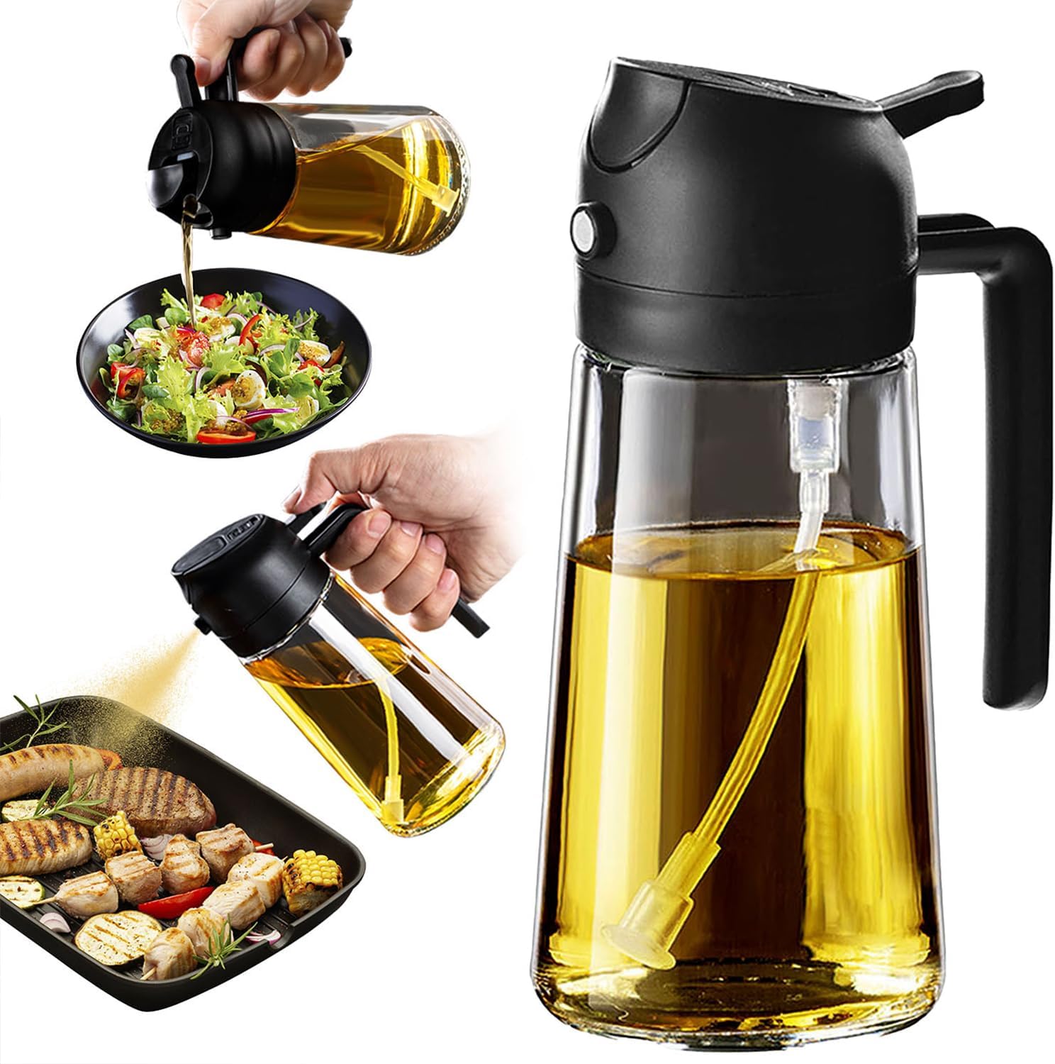 TrendPlain 16oz 470ml Glass Olive Oil Sprayer Dispenser for Cooking Air Fryer Salad BBQ Kitchen Gadgets