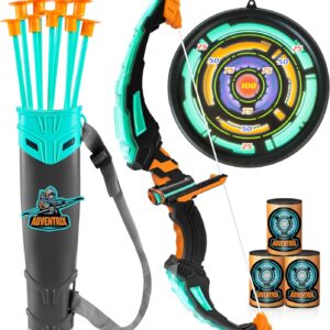 Kids LED Light Up Bow and Arrow Archery Toy Set with Suction Cup Arrows and Target for Boys and Girls Ages 6-12