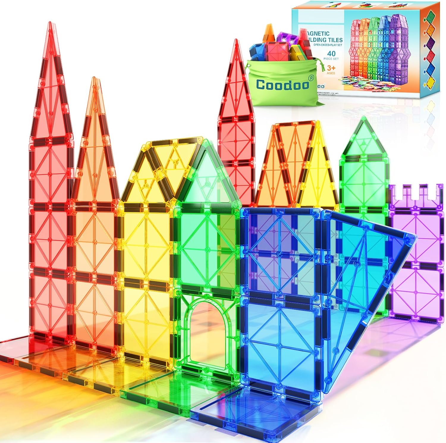 Magnetic Tiles Kids Toys STEM Magnet Toy for Toddler Magnetic Blocks Building Preschool Learning Sensory Montessori Toys for 3+ Year Old Boys and Girls