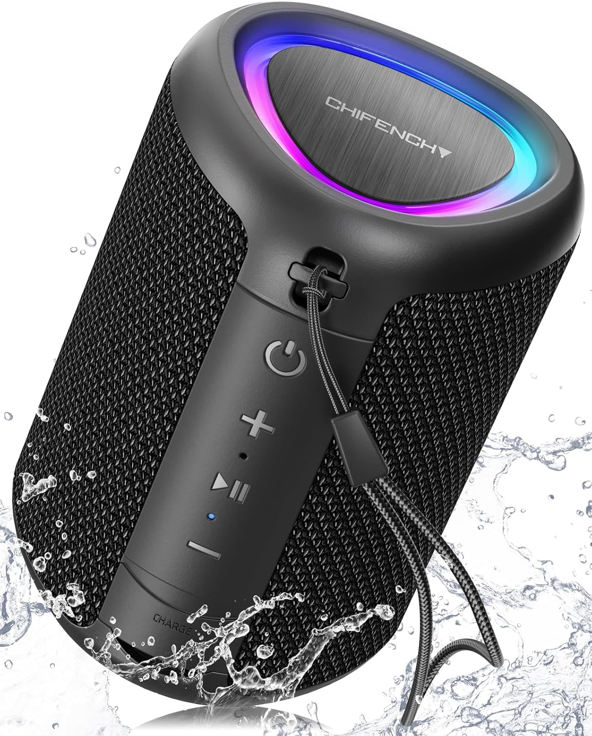 Portable Bluetooth Speaker with Lights, Waterproof IPX5, 5.3 Bluetooth, TWS, Crystal Clear Sound, AUX, TF-Card, All Day Playtime Small Wireless Outdoor Speaker