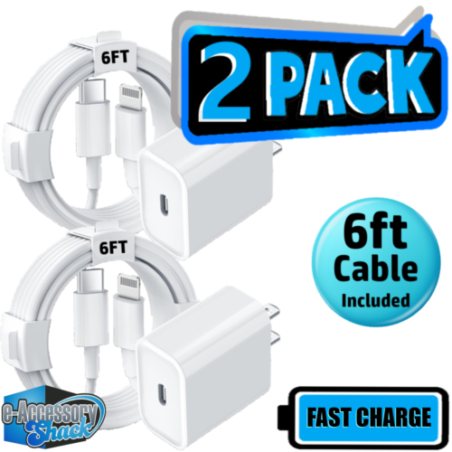 Fast Wall Charger for iPhone 14 13 12 11 Pro Max Plus X XR XS 8 7 6 and iPad 2 Pack