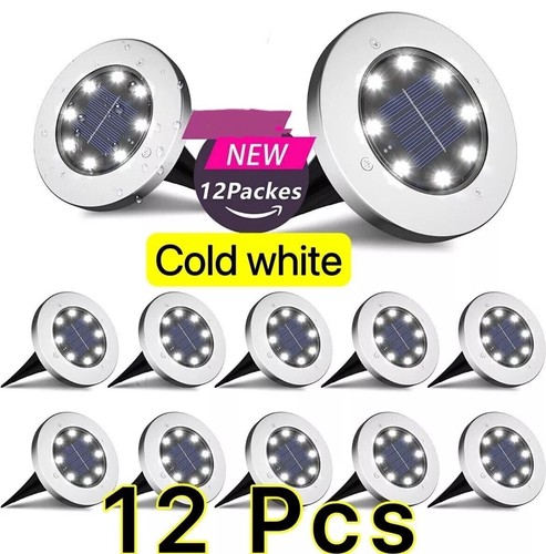 12PACK Solar In Ground Lights Outdoor Buried Lamp Disk LED Lawn Pathway Garden Lights