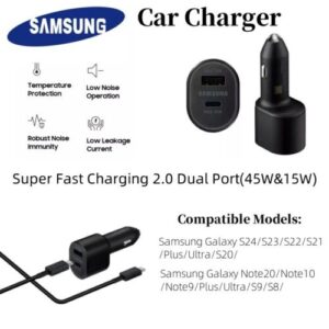 45W Dual Port Fast Charging Car Charger 5A Original Samsung MAX USB-C Cable