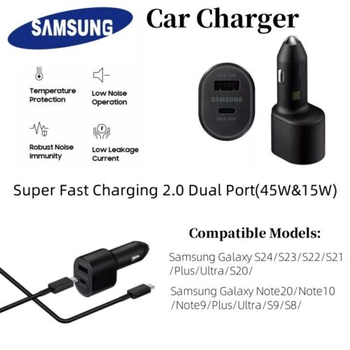 45W Dual Port Fast Charging Car Charger 5A Original Samsung MAX USB-C Cable