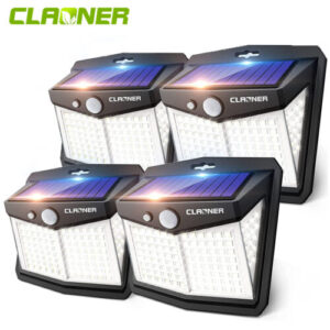 4Pack CLAONER Solar Powered 128 LED Outdoor Security Lights with PIR Motion Sensor
