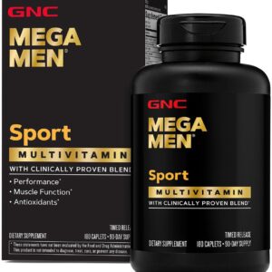 Mega Men Sport Multivitamin Caplets for Athletic Performance and Muscle Function with Antioxidants B Vitamins and Timed Release Energy Production