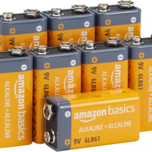 Amazon Basics 8-Pack 9V Alkaline Batteries for Smoke CO Detector Electronics Audio 5-Year Shelf Life