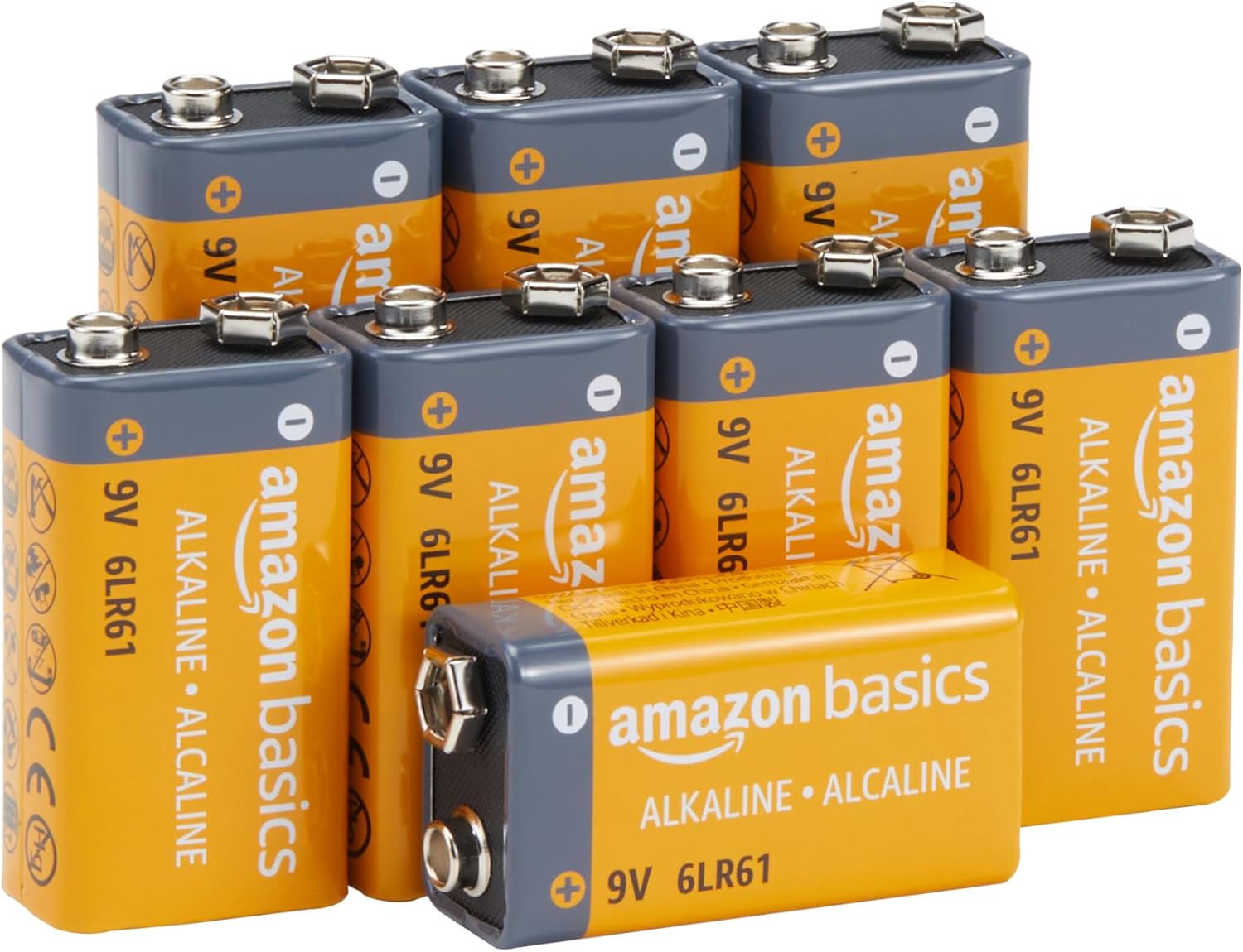 Amazon Basics 8-Pack 9V Alkaline Batteries for Smoke CO Detector Electronics Audio 5-Year Shelf Life