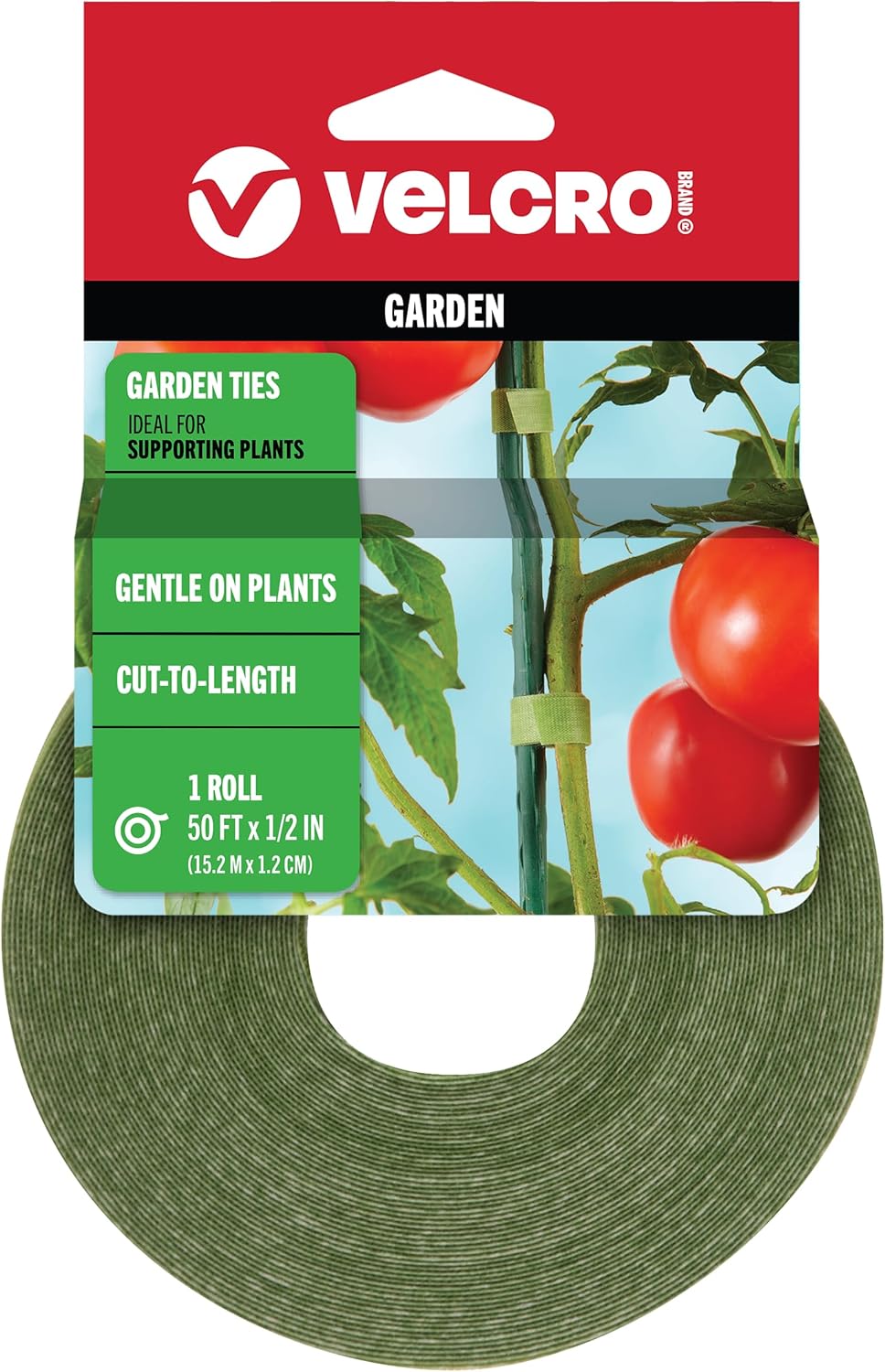 VELCRO Brand ONE-WRAP Garden Ties 50ft x 1/2in Green Recycled Plastic Plant Supports