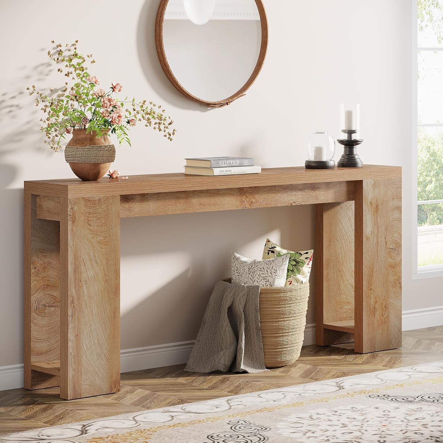 Tribesigns 70.9-Inch Extra Long Farmhouse Wood Console Table for Living Room Hallway Entrance Foyer Behind Couch Narrow Entryway Accent Table Light Oak Brown