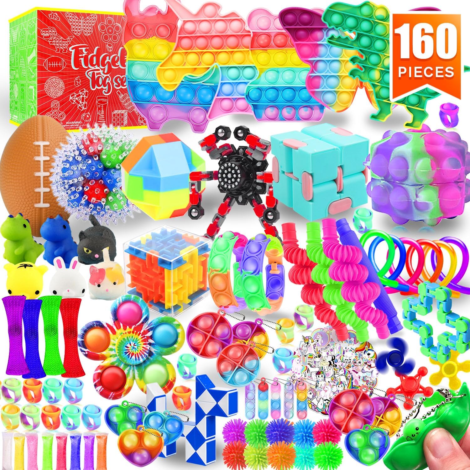 Fidget Toys Set 160 Pack Sensory Toys Party Favors Kids Autism Autistic Children Classroom Treasure Box Chest Prizes Pinata Stuffer Gifts Small Mini Bulk Toy Carnival ADHD