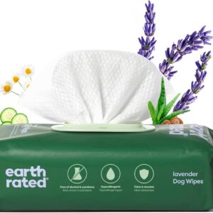 Hypoallergenic Lavender Scented Dog Wipes for Grooming Paws Body and Butt Cleaning and Hydrating 100 Count Earth Rated