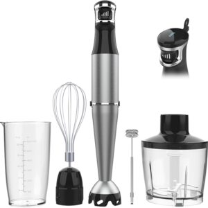 1100W Immersion Blender Handheld Corded 5-in-1 Stick Emulsifier with Chopper, Whisk, Frother & Variable Speed for Soup, Baby Food & Smoothies