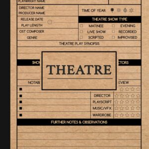 Theater Show Review Journal Play Enthusiasts Log Book for Actors Directors and Fans of The Arts