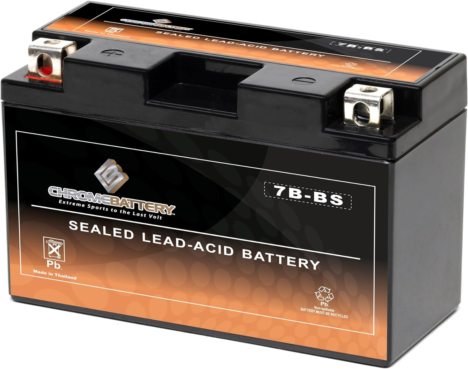 CB CHROMEBATTERY 7B-BS 12V 7Ah Maintenance-Free Battery Replacement for ATV Motorcycle Jet Skis Scooter UTV with Nut and Bolt T3 Terminal
