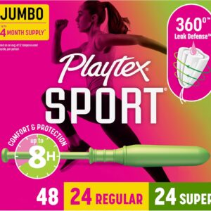 Playtex Sport Tampons Multipack 48ct Regular and Super Fragrance-Free with 360 Leak Defense