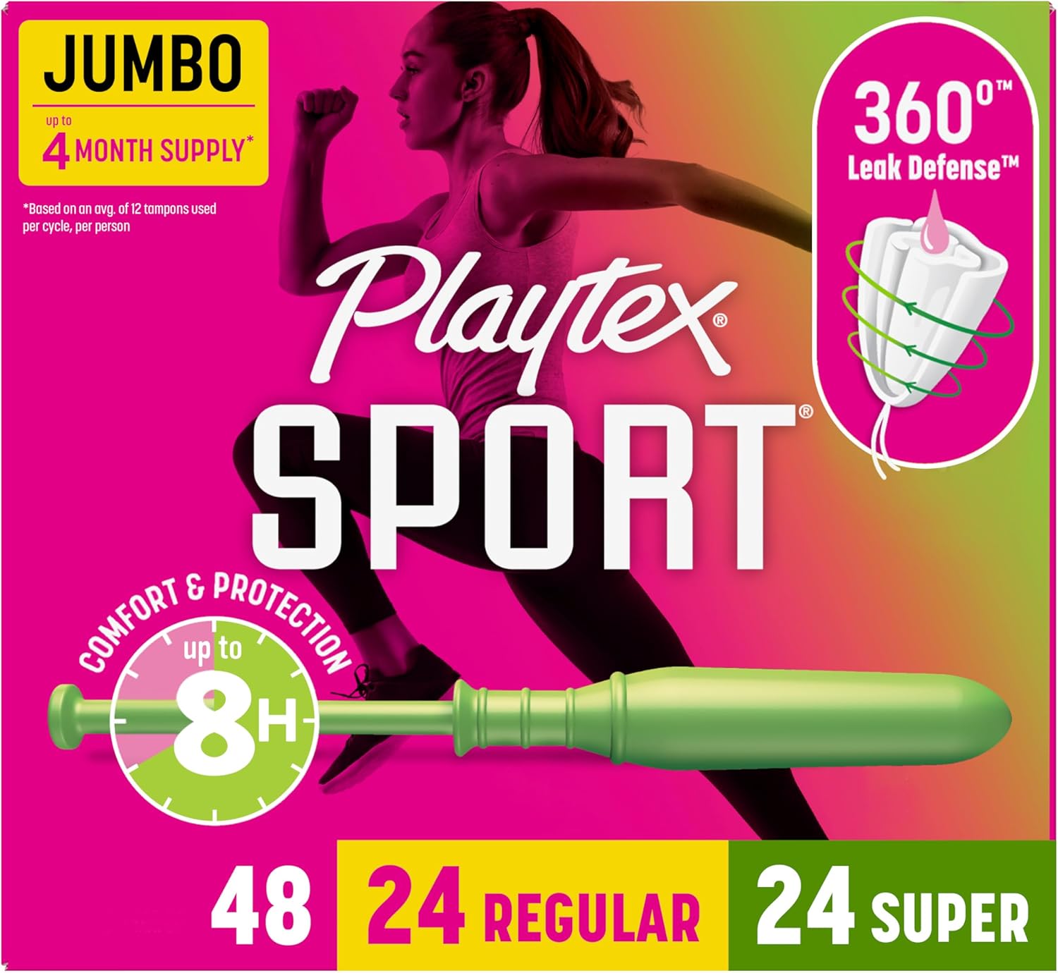 Playtex Sport Tampons Multipack 48ct Regular and Super Fragrance-Free with 360 Leak Defense