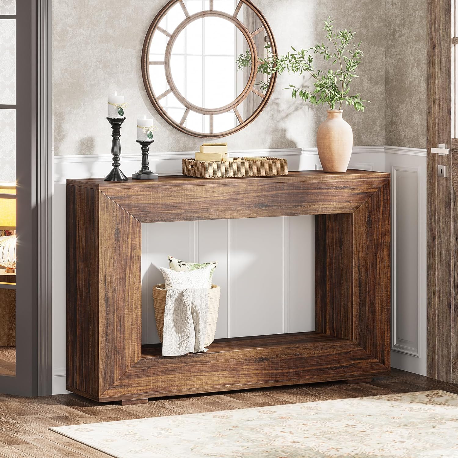 47 Inch Industrial Entryway Console Table with Storage for Living Room and Hallway