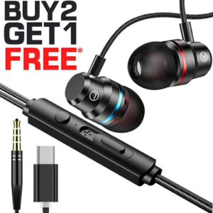 HIFI Bass Stereo Wired Earbuds Headset In-Ear Earphone Headphone with MIC 3.5mm and USB-C Connectivity
