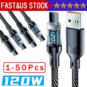 120W Super Fast USB Type-C Charging Braid Phone Charger Lead with Display LOT