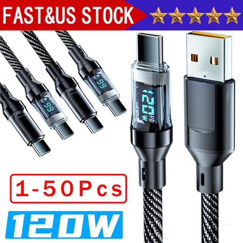 120W Super Fast USB Type-C Charging Braid Phone Charger Lead with Display LOT