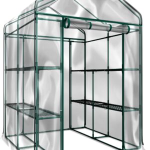 Walk-In Greenhouse with 8 Shelves and PVC Cover 56x56x76-Inch Indoor Outdoor Greenhouse by Home-Complete