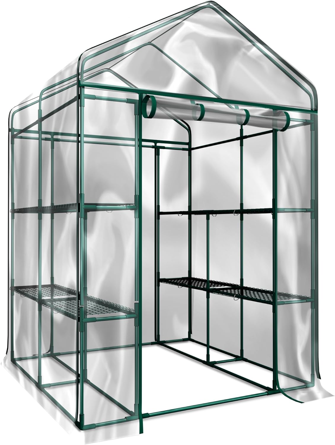 Walk-In Greenhouse with 8 Shelves and PVC Cover 56x56x76-Inch Indoor Outdoor Greenhouse by Home-Complete