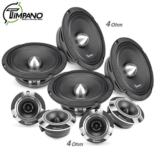 3000 Watts Car Audio Systems Timpano Bundle 4x 6.5" Speakers + 4x Super Tweeters