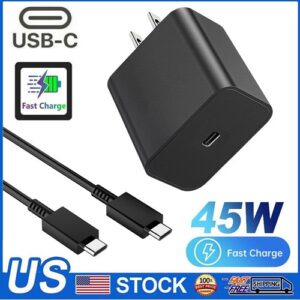 45W Type-C Super Fast Wall Charger with 6ft Cable for Samsung Galaxy S21 S22 S23