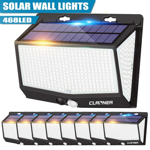 468 LED Solar Powered PIR Motion Sensor Outdoor Garden Security Wall Lights