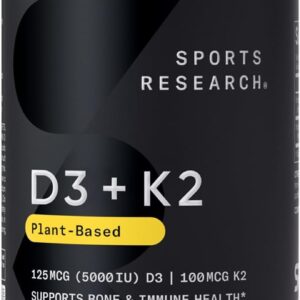 Vitamin D3 + K2 with Coconut MCT Oil 5000 IU & 100 mcg for Bone & Immune Health