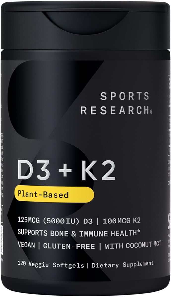 Vitamin D3 + K2 with Coconut MCT Oil 5000 IU & 100 mcg for Bone & Immune Health