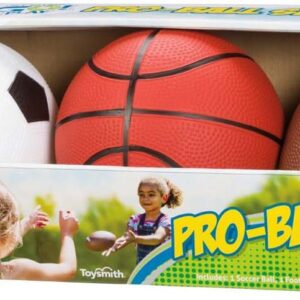 Toysmith Get Outside GO Pro-Ball Set Pack of 3 5″ Soccer Ball 6.5″ Football & 5″ Basketball Indoor & Outdoor Sports Fun for Kids Ages 3+