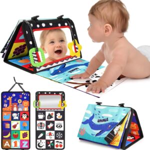 Black and White High Contrast Baby Toys for Newborn with Mirror and Crinkle Sound for 0-12 Months Infant Visual Stimulation and Montessori Sensory Development