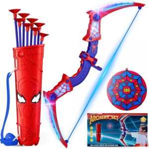 Spider Toys for Boys Age 3-12 with Bow Arrow Shooting Set and LED Lights